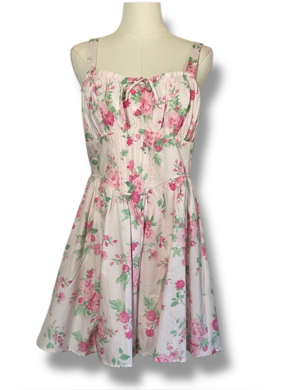 Cottagecore Milkmaid Floral Festival Mini Dress Pink Floral Sundress Small